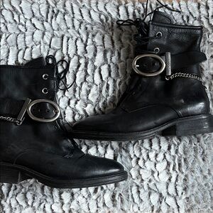 A.S.98 “Faust” Black Leather Combat Boots with Silver Accents